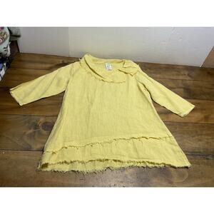 Match Point Yellow Linen Cowl Neck Pocket Tunic Top Womens Size Medium